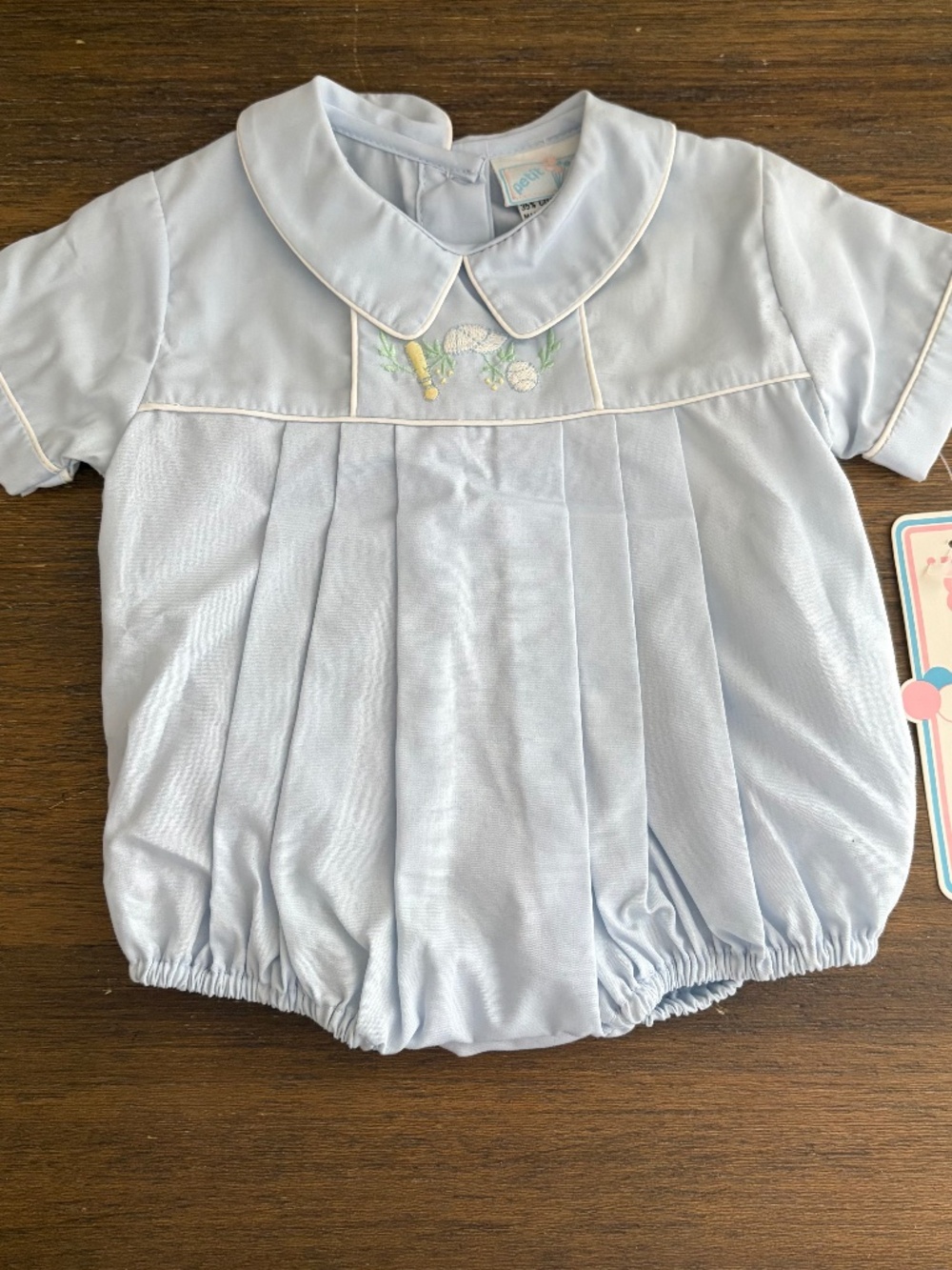 Vintage Petit Ami Embroidered Baseball Blue Bubble Romper NWT l Premie